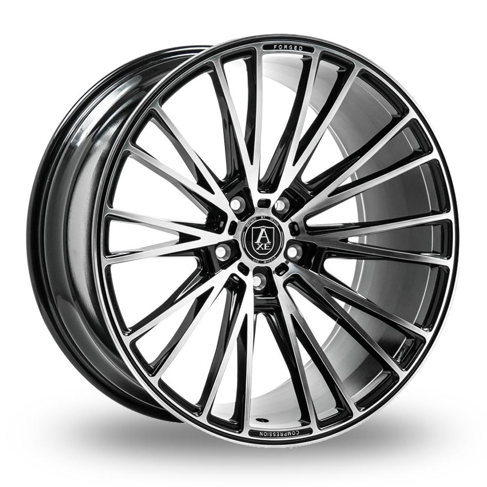 22 Inch Axe CF2 Black Polished Alloy Wheels Includes Fitting Kit + 275/35/22 Continental Cross Contact UHP (104Y) XL x4 Fitted, Balanced And Delivered