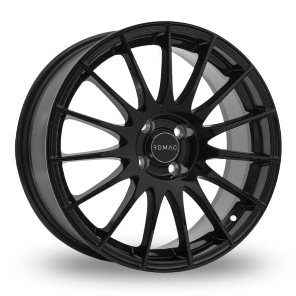 15 Inch Romac Pulse Gloss Black Alloy Wheels Includes Fitting Kit (New Bolts), Delivery,  Transferal of Tyres To Wheels And Seat Center Caps