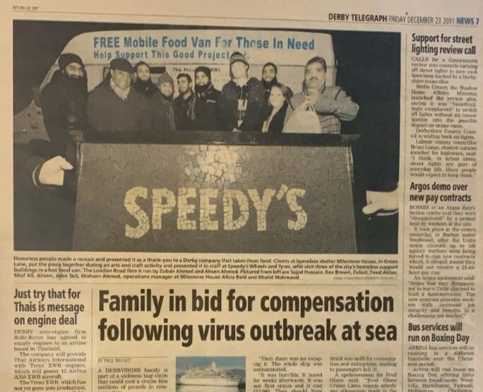 Speedy’s Wheels & Tyres Derby staff take a van full of food to homeless people around Derby